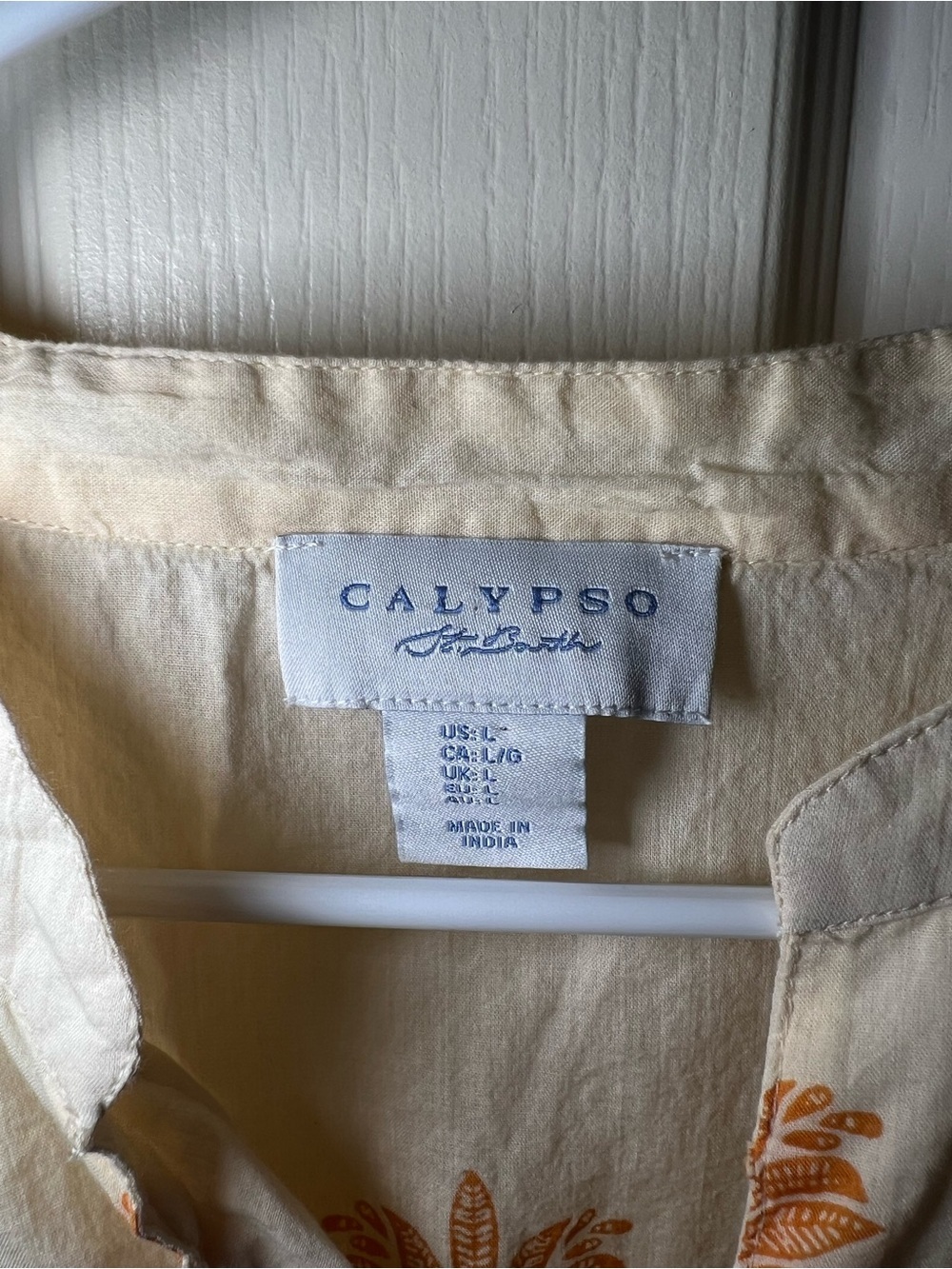 Calypso St. Barth 100% Cotton Tropical Print Peasant Blouse Large Boho - Picture 2 of 8